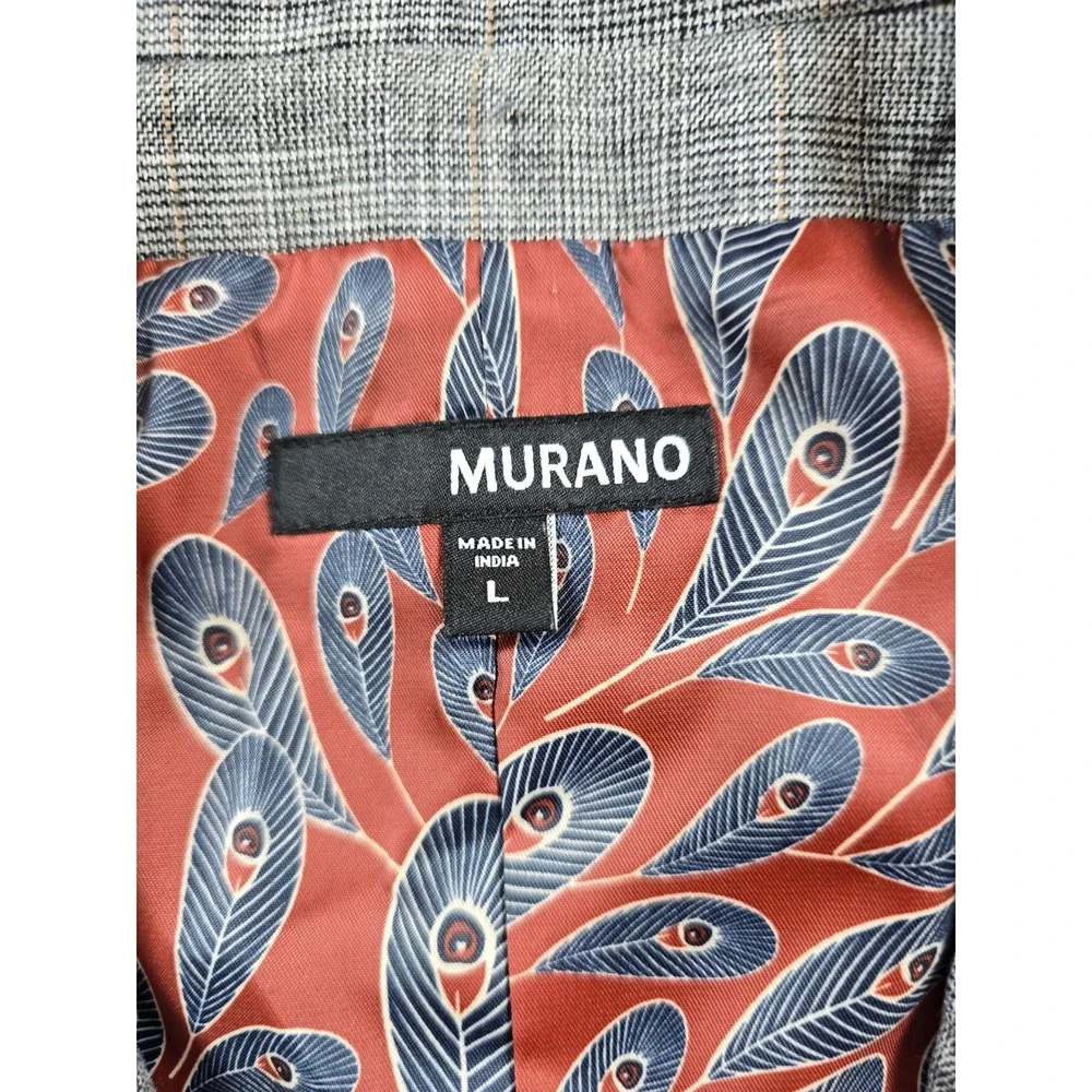 Murano Suit Vest Mens Large Grey Plaid Notched Lapel Stretch Waistcoat